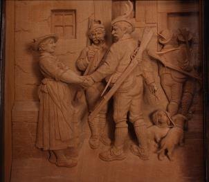 Austrian wood carving ‘The Hunter’s Farewell’, ± 1880