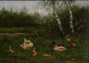 Constant Artz (1870-1951), Ducks near a pond, first half 20th C.