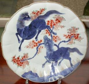 Japanese Imari dish with horses, 18th C.